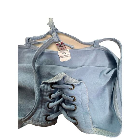 light blue, lace-up cami tank top Y2K, Women's Medium large Stretch Cottagecore - Picture 7 of 9